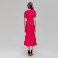 Exquisite Embroidered Flowers Umbrella-shaped Waist Slim Fit Dress