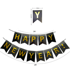 Happy New Year Hanging Flag Colorful Flag Black Gold Letter Pendant