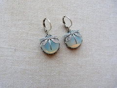 Fashion Jewelry Vintage Dragonfly Pattern Earrings Distressed Moonstone