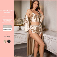 Spring Summer Sexy Women's Homewear Suspender Shorts Three-piece Suit