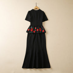 Exquisite Embroidered Flowers Umbrella-shaped Waist Slim Fit Dress