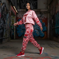 Pink graffiti scribbles on Women's Long Sleeve Fleece Hoodie JACKET ONLY new create by Designs By Kiekie