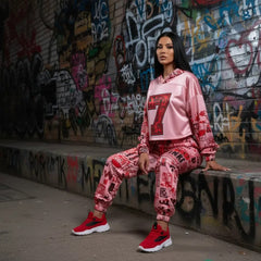 Pink graffiti scribbles on Women's Long Sleeve Fleece Hoodie JACKET ONLY new create by Designs By Kiekie