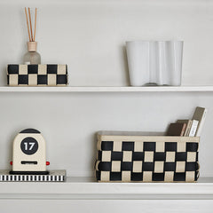 Black And White Hand Woven Storage Basket PU