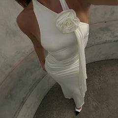Ins Hot Girl Fashion Backless Temperament Three-dimensional Flower Decoration Halter Dress