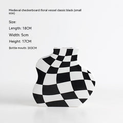 Ins Simple Chessboard Grid Ceramic Vase Living Room Bedroom Hydroponic Flower Vase Home Decoration Ornaments