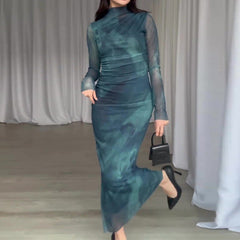 Tie-dye Long Sleeve Slim Fit Hot Girl Long Dress