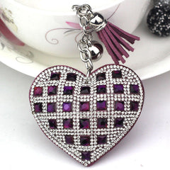 LuxeCharm Sparkling Gold Rhinestone Heart Keychain | Champagne Crystal Studded Heart Bag Charm with Tassel and Bell – European Style Personalized Gift