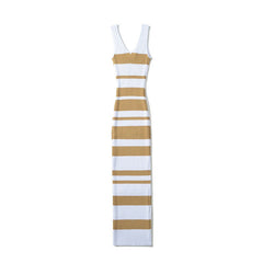European And American Hot Girl Double V-neck Color Sleeveless Knitted Dress Intellectual Elegant Skinny Sheath