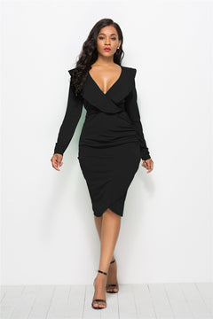 Sexy V-neck Ruffled Long-sleeve Hip Dress Women Girl Fashion