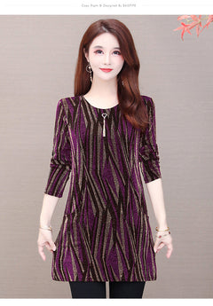 Lurex Mid-length Bottoming Shirt Plus Velvet Thick Plus Size Top