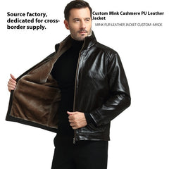 Men's Fur One-piece Leather Coat With Velvet