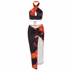 Personalized Printed Sexy Halter Slit Dress
