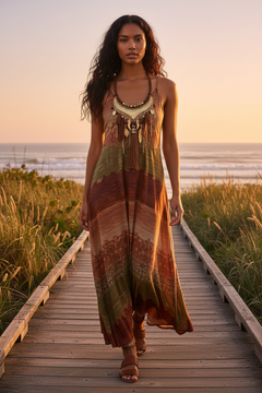 BLUEGREEN Feather Leaf Tassel Necklace - Bohemian Jewelry for Women