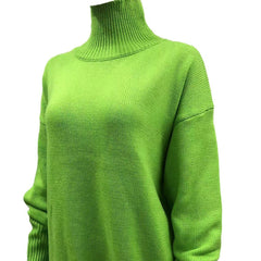 Vibrant Pink Oversized Turtleneck Knit Sweater | Women's Fuchsia High-Neck Party Pullover
