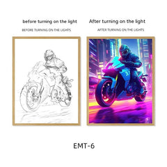 Motorcycle Motor Bike Luminous Paint Bedroom Bedside Hotel Decoration Painting