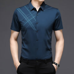 Woodpecker Silk Short Sleeve Shirt Men''s Middle Age