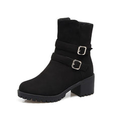 Belt Buckle Round Head Side Zipper Warm Small Size 40-45 Low Boots