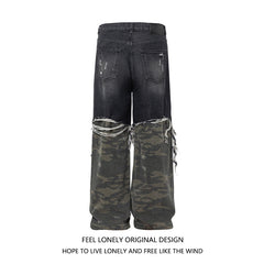 Men's American High Street Stitched Camouflage Wide Leg Jeans