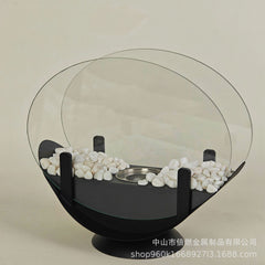 Alcohol Fireplace Lamp Indoor Real Fire Heating Atmosphere Desktop Oval