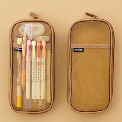 Mesh Pen Case Transparent Solid Color Stationery Storage Bag