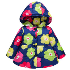 Girls' Hooded Fashion Printed Cotton-padded Jacket
