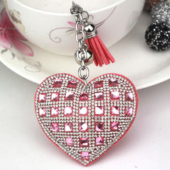LuxeCharm Sparkling Gold Rhinestone Heart Keychain | Champagne Crystal Studded Heart Bag Charm with Tassel and Bell – European Style Personalized Gift