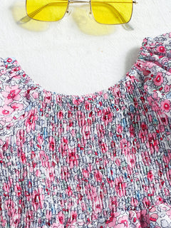 Summer New Girls' Floral Puff Sleeve Dress