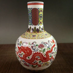 Antique Old Dragon And Phoenix Pattern Ceramic Crafts Vase Ornaments