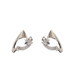 Silver Elven Ear Cuff Earrings | Shooting Star Crawler Studs with Pave Zirconia | Gothic Fairy Wing Jewelry | Celestial Wrap Studs for Women