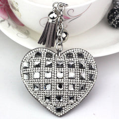 LuxeCharm Sparkling Gold Rhinestone Heart Keychain | Champagne Crystal Studded Heart Bag Charm with Tassel and Bell – European Style Personalized Gift