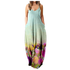 Summer Cool Strap Dress Abstract Face Style Digital Printing Elegant Street Dress