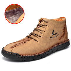 New Men's Martin Boots Plus Size Medium Leather Plus Velvet