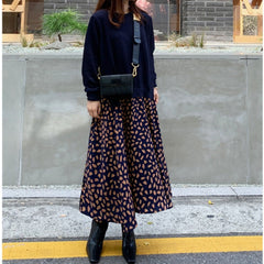 Plus Size Women's Long-sleeved T-shirt Stitching Print Big Swing Dress