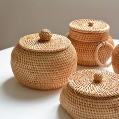 Autumn Rattan Woven Round Coffee Table Sundries Remote Control