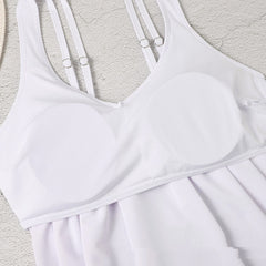 Women's Sporty Plus Size Pleated High Waist Cover Belly Swimsuit