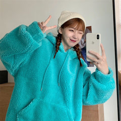 Women's Plus Size Thick Lambskin Hooded Sweater