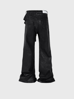 Men's Vinyl Coated Bootcut Trousers Stitching Damaged Jeans