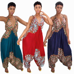 Personalized Positioning Print Nude Back Tie Low Jumpsuit