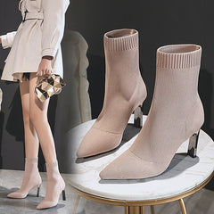Pointed Toe Boots Women Sock Shoes
