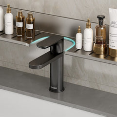 Gun Gray Storage Rack Punch-free Mirror Front Bathroom Faucet Storage Rack Bathroom Table Faucet Rack Alumimum