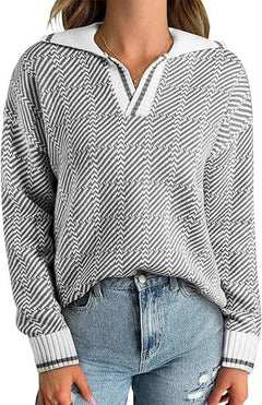 Knitted Pullover Lapel Women's Clothing