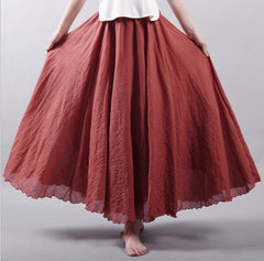Mori Girl Art Plus Size Cotton And Linen Skirt Elastic Waist Linen A-line Skirt
