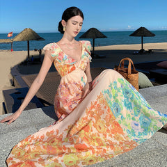 Female Summer Sexy Hot Girl Hollow Backless Beach Vacation Dress