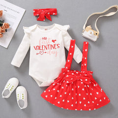 Children's Peach Heart Letter Printed Long-sleeved Three-piece Suit