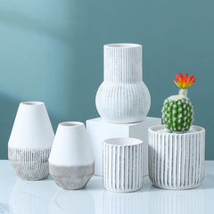Ceramic Vase White Simple Striped Handicraft Decoration Home Living Room Desktop