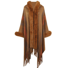 Women's Hooded Cape Autumn And Winter Striped
