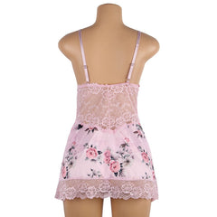 Plus Size Embroidery Patchwork Lace Sleeping Dress