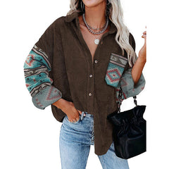 Women's Printed Plus Size Lapel Loose Clip