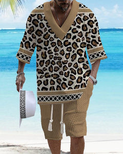 Casual Printing Suit Men's Summer Loose Short Sleeve T-shirt Shorts Set